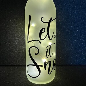 Handmade Frosted Glass Bottle – “Let It Snow” with Snowman, Warm Fairy Lights