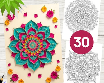 30 Mandala Coloring Pages - Relaxing Art for Adults & Kids (Digital Download)