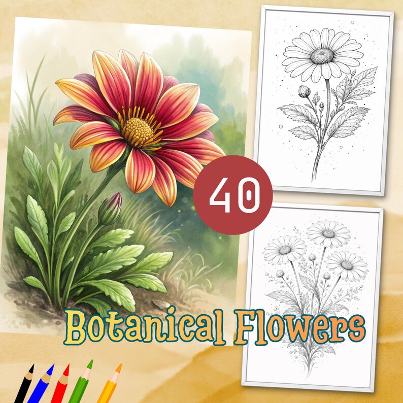 40 Botanical Flower Coloring Pages - Printable Floral Art - PDF Digital ...