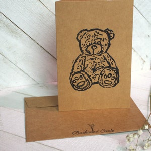 Teddy Bear Hand-Carved & Stamped Blank Greeting Card