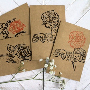 Ensemble de cartes de voeux sculptées et estampées à la main Fleur de rose