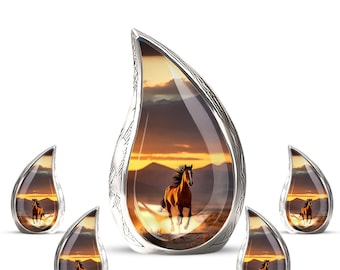 Urna personalizada con forma de caballo para cenizas - Mini urnas con forma de caballo al atardecer para cenizas - Urnas de cremación en forma de lágrima para cenizas - Regalo de condolencia