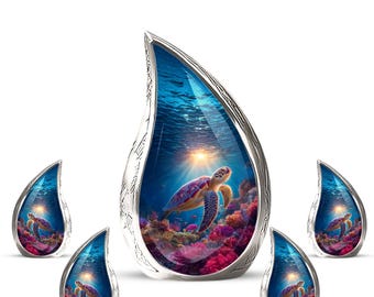 Urna personalizada con forma de tortuga - Urna en forma de lágrima - Urna artesanal personalizada con forma de tortuga marina para cenizas humanas - Urna decorativa oceánica - Urna de cremación