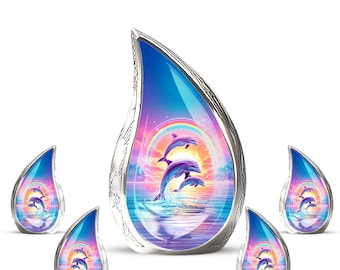 Urna de delfín para cenizas – Recuerdo conmemorativo personalizado en forma de lágrima con escena oceánica – Regalo de condolencias – Urna pequeña para cenizas