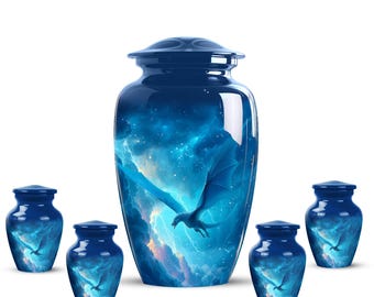 Urna de cremación personalizada de dragón para cenizas - Regalo de condolencia - Urna de cenizas humanas Blue Dragon Funeral - Urnas pequeñas para cenizas