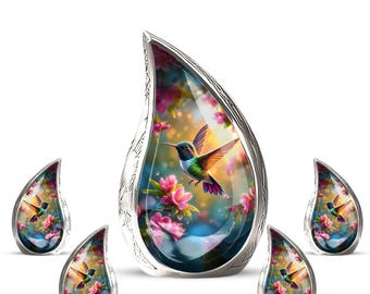 Hummingbird Urn – Personalized Floral Memorial Urn - Teardrop Urn - Handcrafted Cremation Urn for Male - Custom Tribute Keepsake Urn for Mom