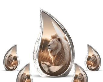 Urnas de cremación personalizadas de león blanco para cenizas - Urna conmemorativa para cenizas - Urna de león con forma de lágrima para cenizas