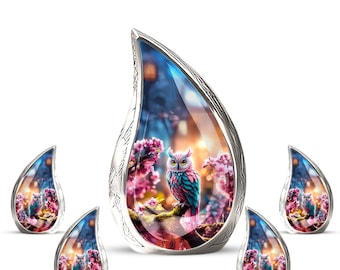 Urna personalizada con forma de lágrima de búho para cenizas humanas – Recuerdo conmemorativo con porta cenizas de búho y flores de cerezo – Pequeña urna de cremación para cenizas