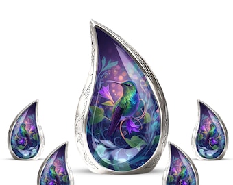 Purple Hummingbird Urn for Ashes – Personalized Teardrop urn for cremation – keepsake urns for ashes - Purple large urn