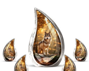 Urna de cremación personalizada de lobo para cenizas: urna de lobo del bosque con forma de lágrima para cenizas humanas, regalo de condolencia, urna pequeña para cenizas.