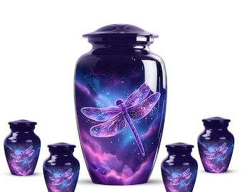Urna de libélula morada para cenizas: urna de cenizas personalizada para adultos, regalo de condolencia, urna grande para cenizas humanas, urna pequeña para cremación.