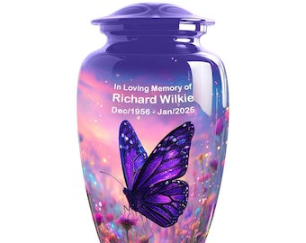 Purple Butterfly Urn, Personalized Butterfly Urn for Ashes Adult, Cremation Urn for Human Ashes, Memorial Urn, Handmade Funeral Urn Mom