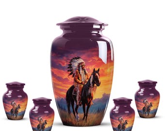 Urna personalizada de estilo nativo americano para cenizas humanas – Urna para cenizas humanas con diseño de puesta de sol a caballo – Urnas funerarias para cenizas – Regalo de condolencia
