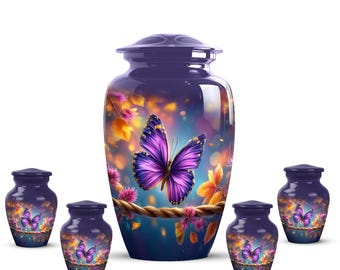 Urna funeraria personalizada con mariposa morada para cenizas – Urna conmemorativa con mariposa morada – Regalo de condolencias - Urnas funerarias para cenizas