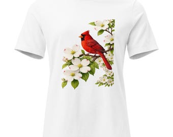 North Carolina Cardinal Dogwood Relaxed Fit T-Shirt, State Bird Flower Tee