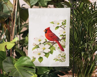 Garden Flag Cardinal and Dogwood Flowers