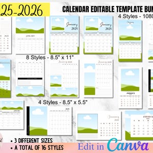 2025-2026 Calendar Template Bundle,Photo Yearly Calendar,Wall Calendar,Blank Calendar,Editable Calendar,Canva Editable Calendar,DIY Calendar