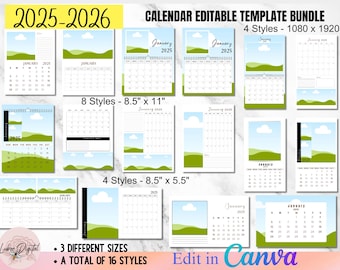 2025-2026 Calendar Template Bundle,Photo Yearly Calendar,Wall Calendar,Blank Calendar,Editable Calendar,Canva Editable Calendar,DIY Calendar