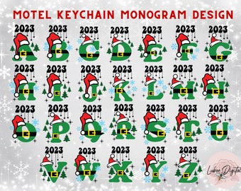 Llavero familiar de motel con alfabeto navideño SVG, llavero retro con letras de motel, llavero navideño con letras geniales, plantilla de llavero personalizada