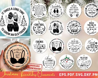 Besties Adorno de amistad navideña SVG, Adorno de amistad navideña, Adorno navideño divertido SVG para mejor amigo, Adorno cricut SVG