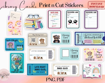 Printable Library Book Checkout Due PNG Stickers,Book Lover Reader Stickers,Custom Print then Cut Journal library Card Stickers,Book Ticket