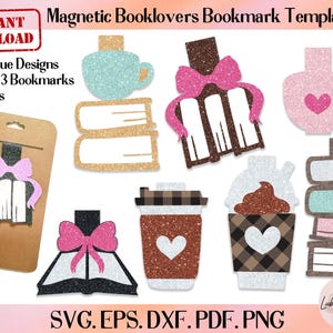 Marcador magnético para amantes de los libros SVG, plantilla para guardar páginas, plantilla para marcapáginas, archivos de corte para empaquetado, tarjeta para exhibir marcapáginas, soporte para marcapáginas Cricut