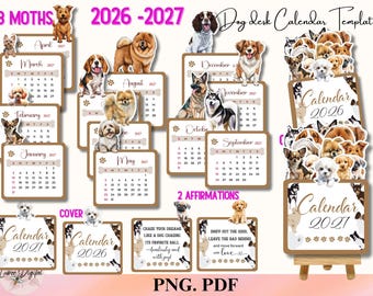 2026-2027 Desk Calendar Dog Printable Wall Calendar Dog Owner Watercolor Print Paw Calendar PNG Cricut,Dog Gift Dog Lovers Dog Mom planner