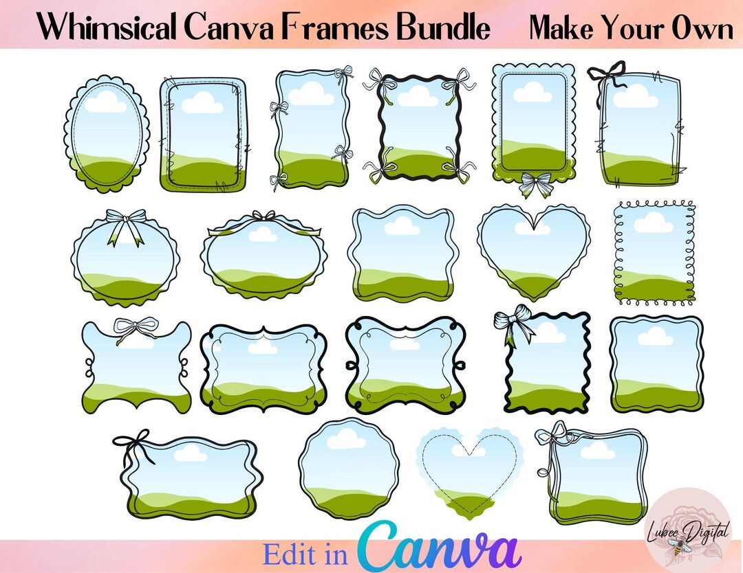 Canva Editable Coquette Bow Frame Wavy Hand-drawn Border Sublimation ...