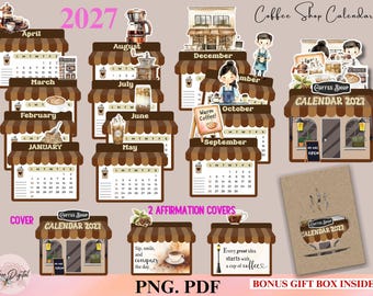 2027 Desk Monthly Coffee Calendar, Coffee Shop Calendar,Mini Printable Coffee lover Calendar Coffee Lovers Gift Desk Planner Printable