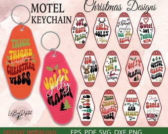 Llavero navideño de motel en formato SVG, llavero retro de motel, llavero vintage, llavero navideño de motel con estilo, plantilla de llavero para cortar