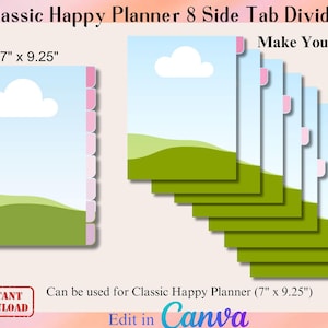 CANVA Classic Happy Planner 8 Side Tabs divider,Editable Folder Tabs,Make Your Own CANVA Drag and Drop Journal Tabs,  Happy Planner Divider