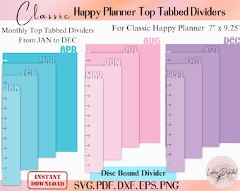 Puede incluir: Un conjunto de 12 divisores mensuales para un Happy Planner clásico. Los divisores están codificados por colores con azul, rosa y morado. Cada divisor tiene una pestaña con el nombre del mes en letras blancas. Los divisores están diseñados para un planificador de 17,78 cm por 23,49 cm.