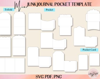 Junk Journal Templates, Mini Pocket Insert Folio Template, Folding Pocket Frames, Tri fold, Bible Journaling Pocket Insert Scrapbooking