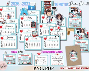 2026-2027 Desk Calendar, Doctor Calendar, Hospital Calendar, Medical Calendar Mini Printable Calendar,PNG Health Provider Gift cut file