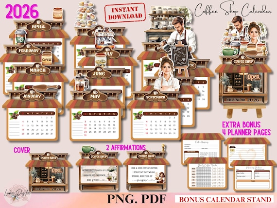 2026 Desk Monthly Coffee Calendar, Coffee Shop Calendar,mini