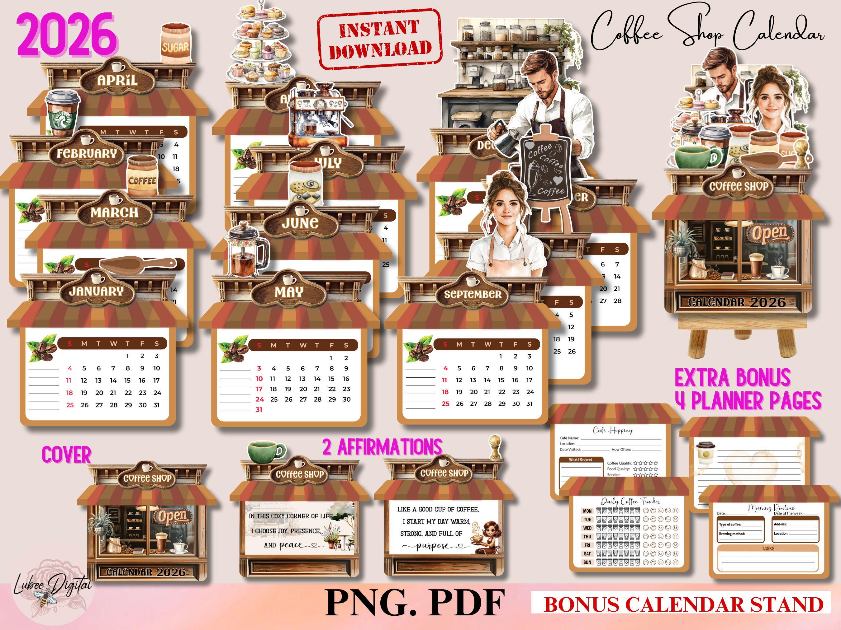 2026 Desk Monthly Coffee Calendar, Coffee Shop Calendar,mini