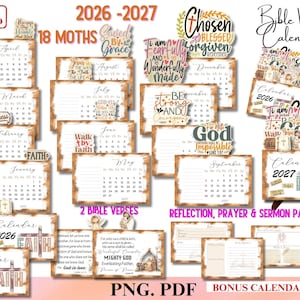 Bibelverskalender 2026-2027 Utskrivbar, Kristen skrivbordskalender Vintage bibelkalender, Tro inspirerande citat, Religiös gåva