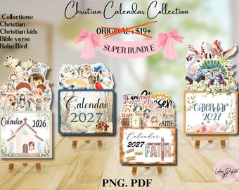 2027 Christian Desk Calendar Bundle,Bible Verses Printable Calendar Vintage Scripture Calendar, Faith Inspirational Quotes, Religious Gift
