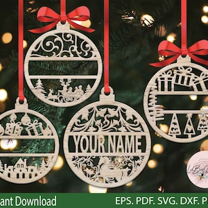Christmas Personalized Ornament,SVG Christmas Monogram Laser Cut,Custom Name Wood Ornament, Cricut Ornament Monogram Glowforge File