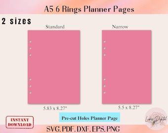 A5 Planner Insert Page Template,A5 Planner Dashboard, Planner Divider cut file for Cricut, 6-Ring Hole Divider Page, Cricut Divider SVG