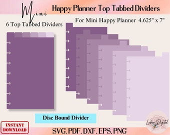 Mini Happy Planner Disc Bound Divider Template,Binder Dividers Cut File,Notebook Disc Bound Divider,Top Tabbed Divider,Nested Page Markers