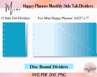 Mini Happy Planner Disc Bound 12 monthly Divider Template,Binder Dividers Cut File,Notebook Side Tab Divider,Nested page Marker