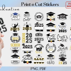 卒業 PNG ステッカー、2025 年卒業クラス ステッカー、ラップトップ ノートブックに印刷してカットする卒業ステッカー、卒業ギフト、シニア卒業生ステッカー