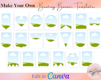Canva Editable Bunting Shapes Frames,Banner Frames Template,Banner Flag Template,Editable Printable Banner Template,Custom Banner
