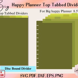 Modelo feliz grande do divisor do disco do planejador, 8.5x11 divisores da pasta, divisor encadernado do disco do caderno, 6 divisor superior com abas