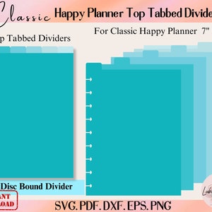 Modelo de divisor de encadernação de disco clássico Happy Planner, arquivo de corte de divisores de fichário, divisor de encadernação de disco de notebook, divisor com abas superiores, marcador de página aninhado