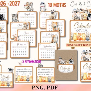 Calendrier chat 2026-2027, Mini calendrier imprimable & calendrier bricolage pour animaux de compagnie, petit calendrier coupe fichier Cricut chat cadeau amoureux des chats chat maman agenda de bureau