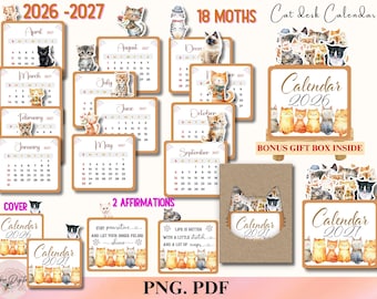 Cat Calendar 2026-2027, Printable Mini Calendar & DIY Pet Calendar, Small calendar Cut File Cricut Cat Gift Cat Lovers Cat Mom Desk planner