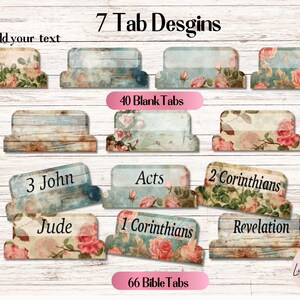 Printable Bible Tabs,bible Journaling Tabs,shabby Chic Book Tabs,66 ...
