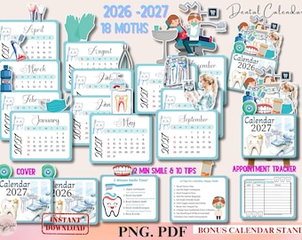 2026-2027 Dentist Desk Calendar, Printable Dental Calendar, Hospital Calendar, Medical Calendar Mini Calendar,PNG Health Provider Gift